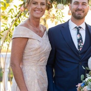 Aidan Maddox pleated off the shoulder Jacquard gown. Worn once.